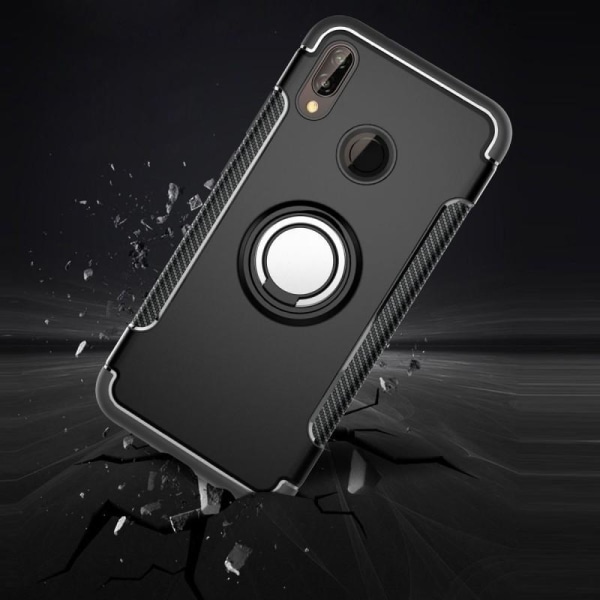 Huawei P20 Lite käytännöllinen iskunkestävä suojus sormustelinee Black