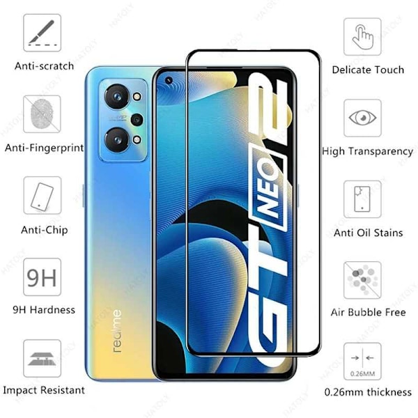 2-PACK Realme GT 2 / GT Neo 2 Härdat Glas 0.26mm 2.5D 9H Fullframe Transparent