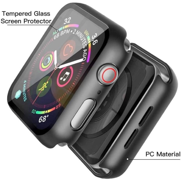 2-PACK Apple Watch 40mm støtdempende deksel 9H herdet glass 2in1 Svart