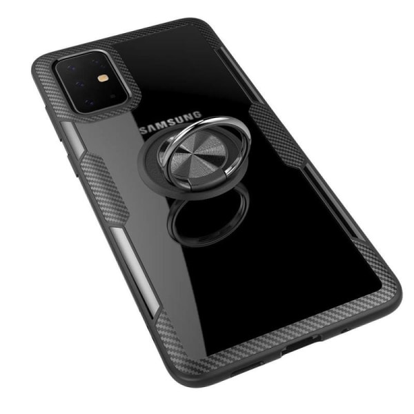 Samsung Galaxy A71 Praktisk stødsikkert cover med ringholder V4 Black