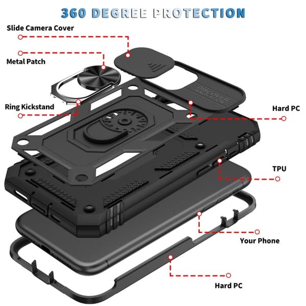 iPhone 11 Pro Max Hybridskal med Ringhållare & Kameraskydd - Svart