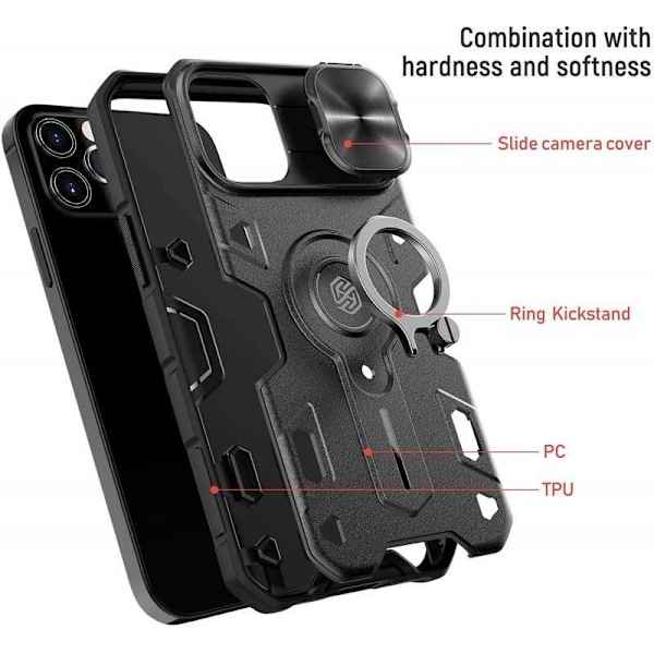 iPhone 13 Pro iskunkestävä kotelo sormustelineellä Nillkin Black