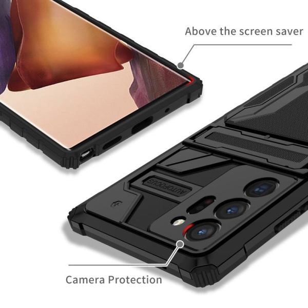 Samsung Note 20 Ultra støtsikker veske Kickstand & Kortfack Thin Black
