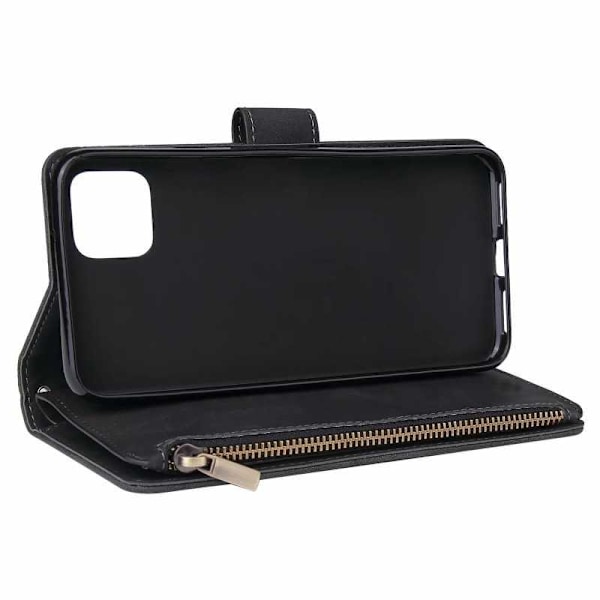 Google Pixel 4 Multifunktionellt Plånboksfodral Zipper 8-Fack Svart