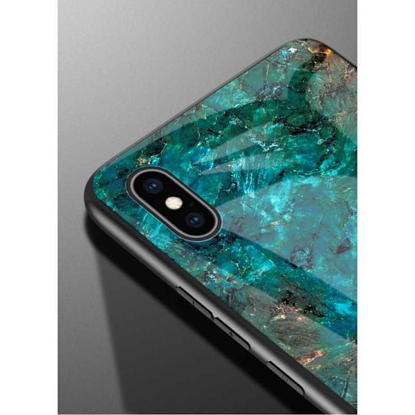 iPhone XS Max Marble Shell 9H hærdet glas bagside glas bagside V2 Green Emerald Green