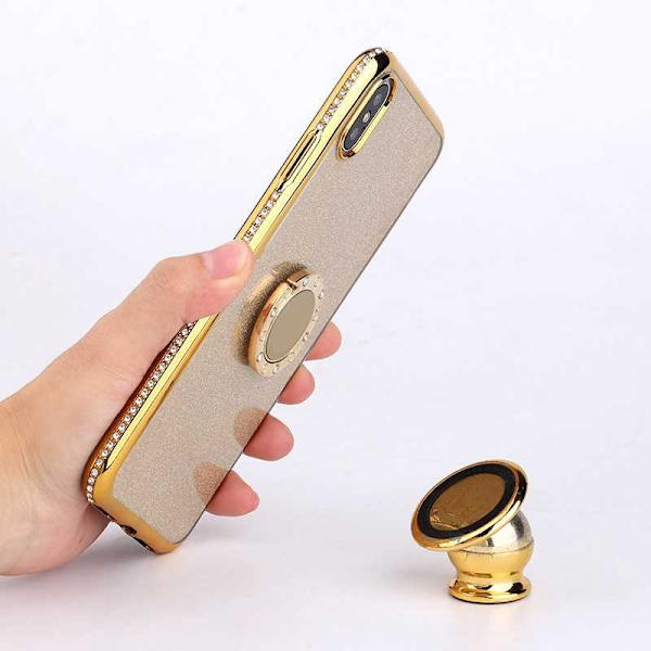 iPhone XR stødabsorberende cover med ringholder Rhinestone Rosenguld