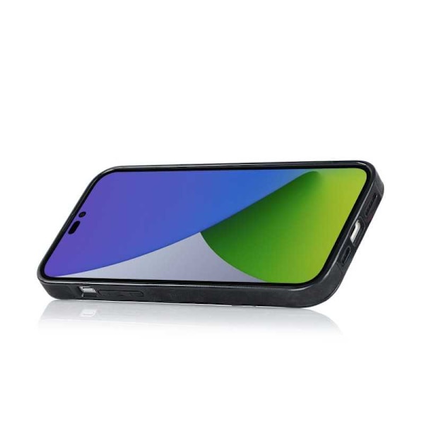 iPhone 14 Pro Mobilskal med Korthållare Retro V4 Svart