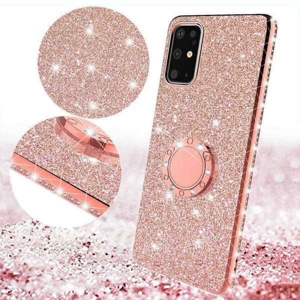 Samsung S20 Stötdämpande Skal med Ringhållare Strass Rosenguld