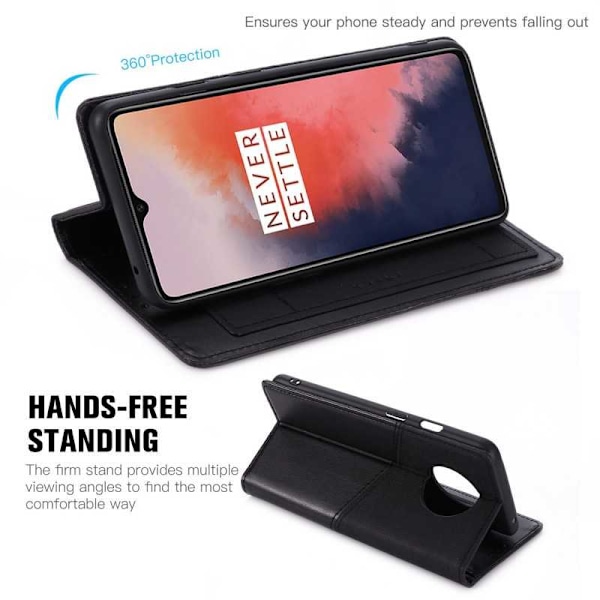 OnePlus 7T elegant etui i PU-læder med RFID-blok Black