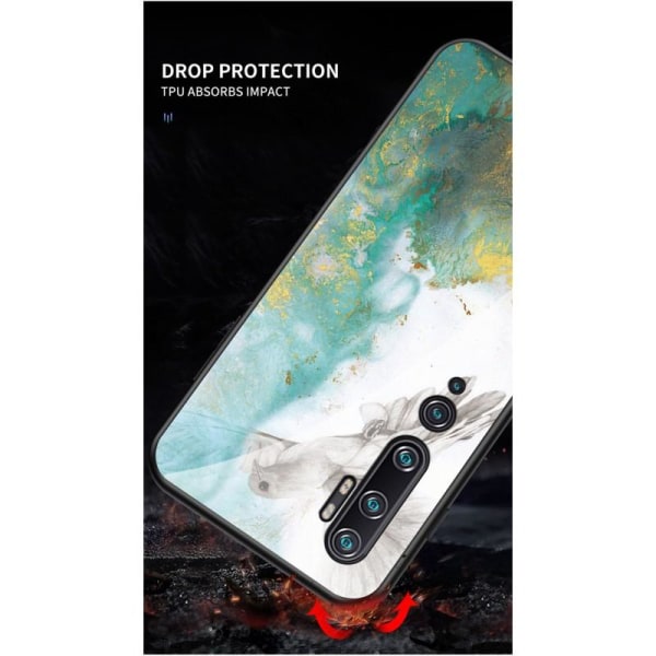 Xiaomi Mi Note 10/10 Pro Marble Shell 9H hærdet glas bagside gla Black Svart/Vit