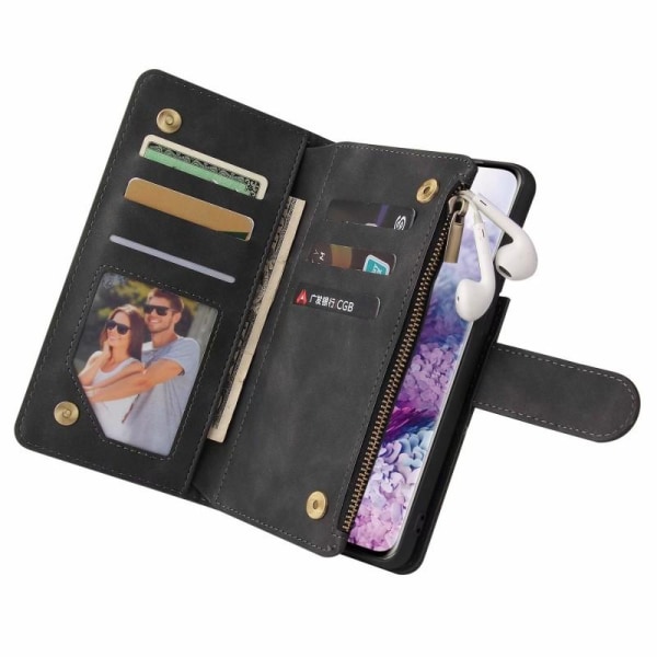 Samsung S21 monitoiminen lompakkokotelo, vetoketjullinen 8 tasku Black