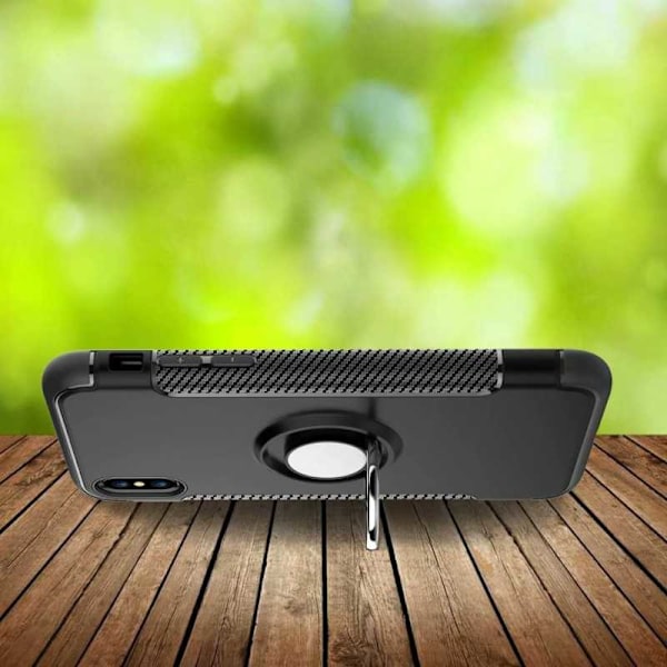iPhone XR Praktisk stødsikker etui med ringholder V2 Svart