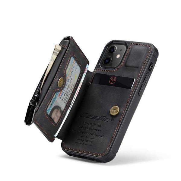 iPhone 12 -kotelon korttipidike ja vetoketju 4-POCKET CaseMe Flippr Black
