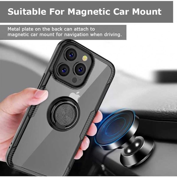 iPhone 15 Pro Max Praktisk stødsikkert cover med ringholder V4 Black