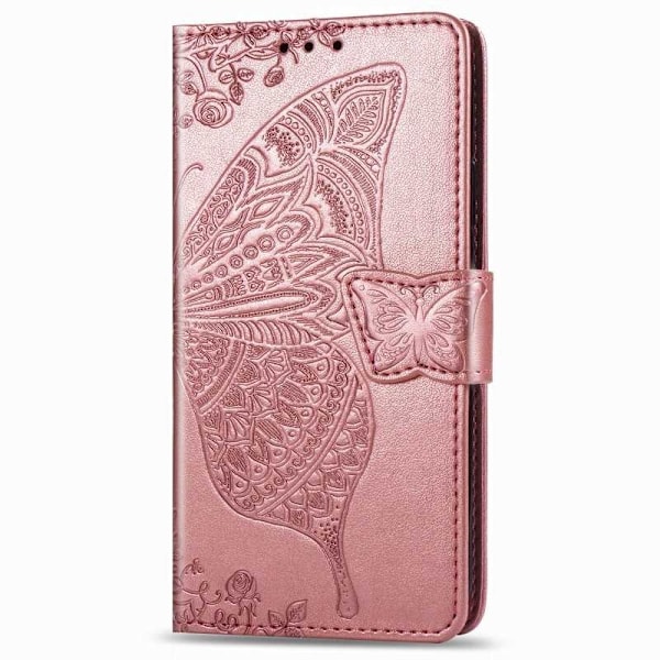 OnePlus Nord N100 Plånboksfodral PU-Läder 4-FACK Motiv Fjäril Rosa guld