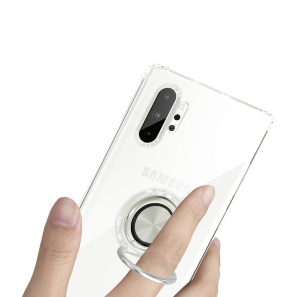 Samsung Note 10 Plus iskunkestävä kansi sormustelineellä Fresh Transparent