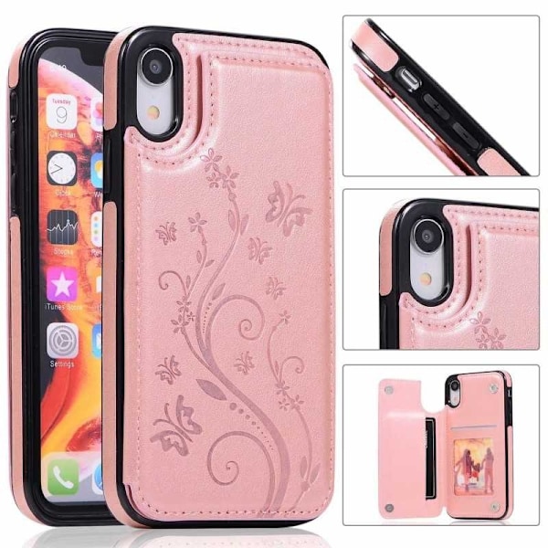 iPhone XR Iskunkestävä Kotelo Korttiteline 3-POCKET Flippr V2 Pink gold