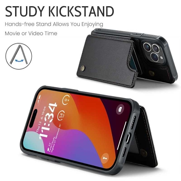 CaseMe iskunkestävä kansi korttitelineen jalusta 4-lokeroinen iPhone 14 Pro Max musta