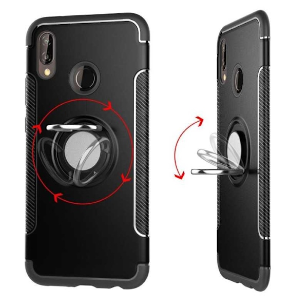 Huawei P20 Lite Praktisk Stöttåligt Skal med Ringhållare V2 Svart
