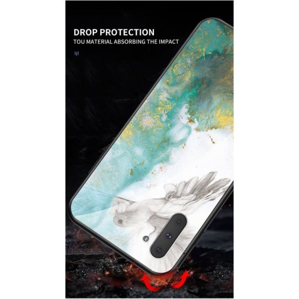Samsung Note 10 Marmorskal 9H Härdat Glas Baksida Glassback V2 Black Svart/Vit