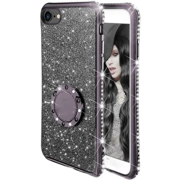 iPhone 7/8/SE (2020 & 2022) stødabsorberende cover med ringholder Rhinestone Svart