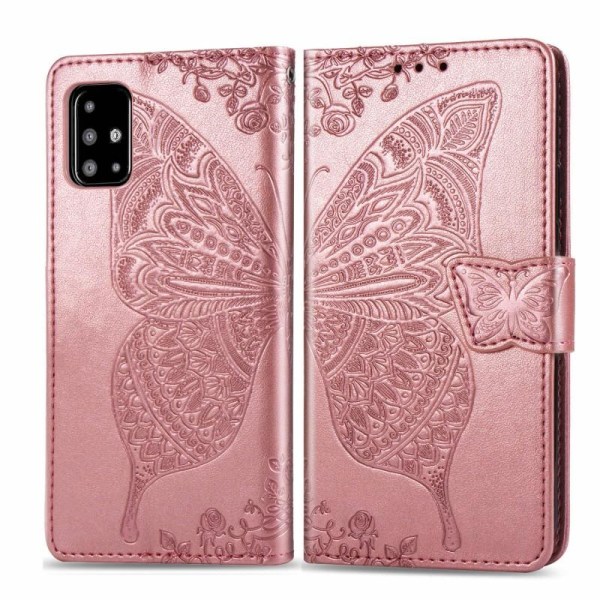 Samsung A51 4G lompakkokotelo PU-nahkainen 4-POCKET Motif Butter Pink gold