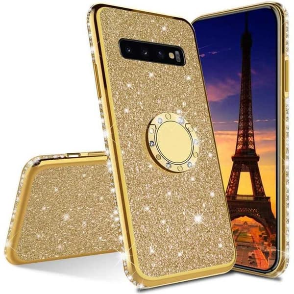 Samsung S10 Plus iskunvaimentimen suojus sormustelineellä Rosenguld