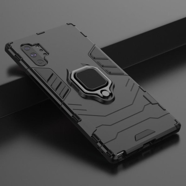 Samsung Note 10 Plus iskunkestävä suojus sormustelineellä ThinAr Black