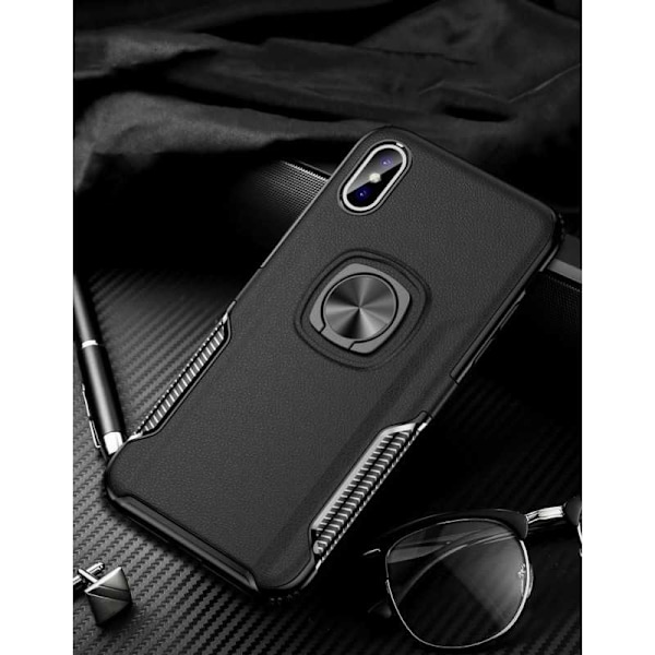 iPhone XS Max käytännöllinen iskunkestävä suojus sormustelineellä V5 Black