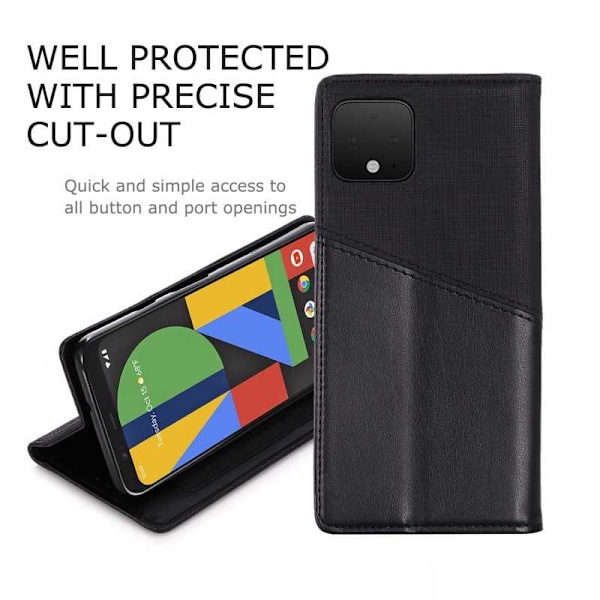Elegant etui til Google Pixel 4 i PU-læder med RFID-blok Black