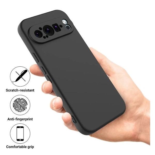 Google Pixel 9 Pro XL Gummibelagd Mattsvart Skal Kameraskydd Liquid - Svart