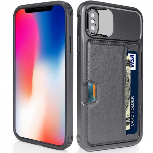 iPhone XS Stöttåligt Skal med Kortfack Solid V2 Svart