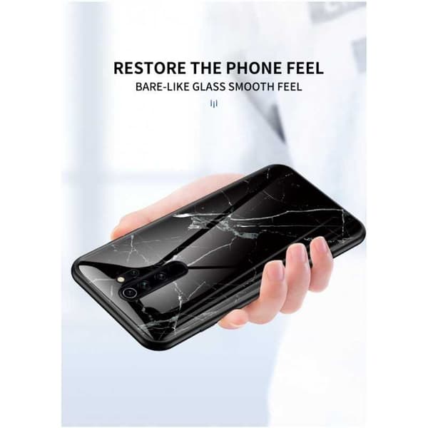 Redmi Note 8 Pro Marble Shell 9H Glass Back Glassback V2 Black Svart/Vit