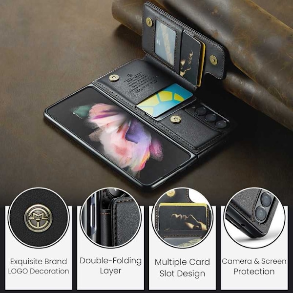 CaseMe Shockproof Cover Kortholder Stander 4-rums Samsung Z Fold 3 Sort