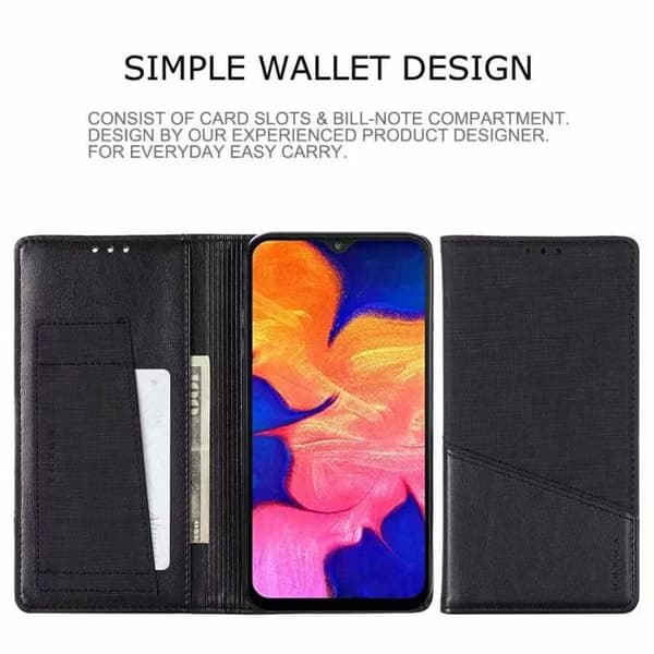 Samsung A10 tyylikäs PU-nahkakotelo RFID-estolla Black