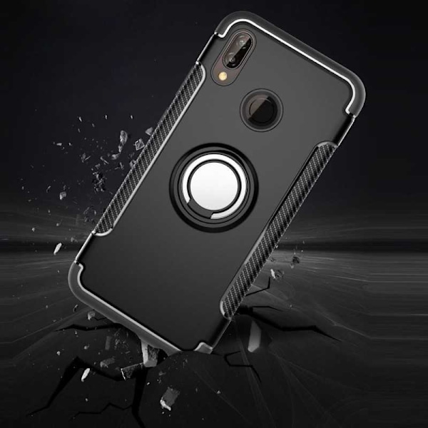 Huawei P20 Lite käytännöllinen iskunkestävä suojus sormustelineellä V2 Svart