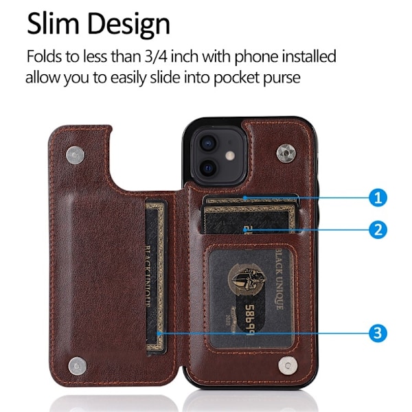 iPhone 12 Mini Stöttåligt Skal Korthållare 3-FACK Flippr V2 - Lila