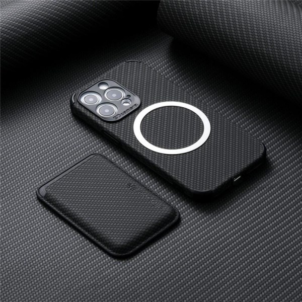 iPhone 15 Stöttåligt skal med Magnetisk Korthållare Magsafe RFID Svart