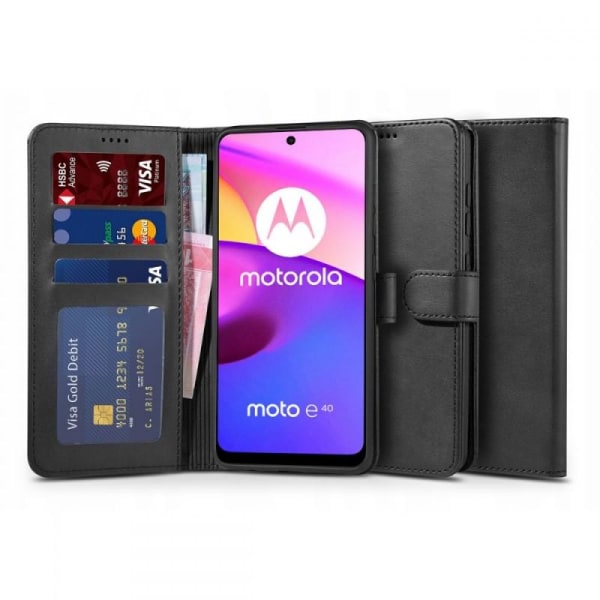 Motorola Moto E20 / E30 / E40 lommebokveske PU skinn 4-LOMMER Black