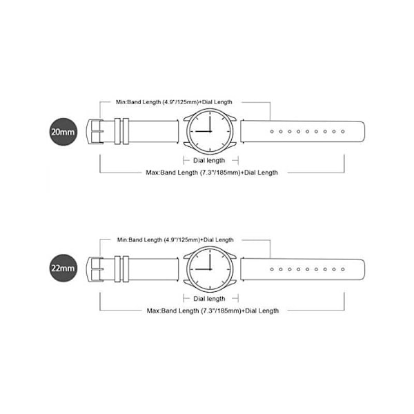 Universal Premium urrem PU-læder - 22 mm Svart