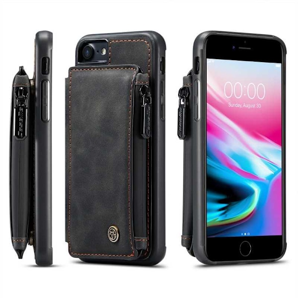 iPhone 7 Skal Korthållare & Dragkedja 4-FACK CaseMe Flippr Svart