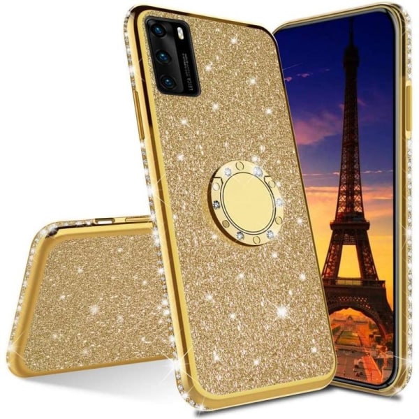 Samsung A41 Exclusive Støtdemperdeksel med ringholder Rhinestone Svart