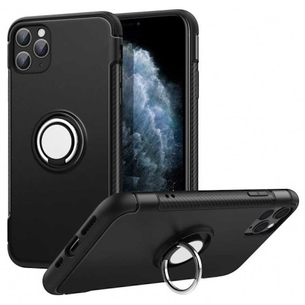 Käytännöllinen iskunkestävä iPhone 12 Pro Max -kuori sormustelineellä V2 Black