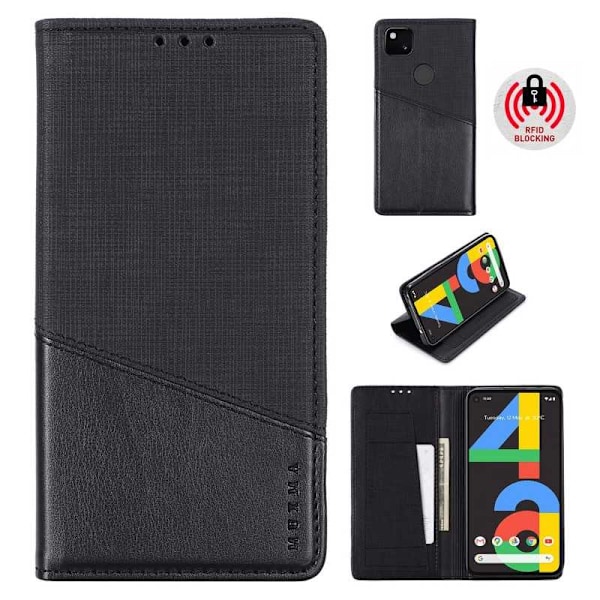 Google Pixel 4a 5G Elegant Fodral i PU-Läder med RFID Block Svart