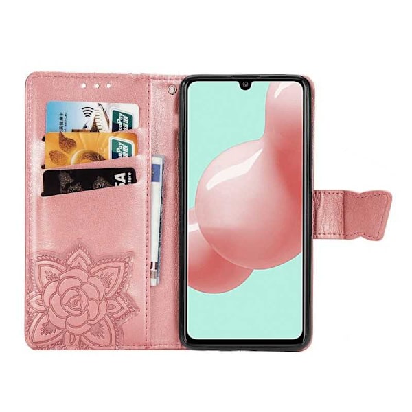 Samsung A41 lommebokveske PU skinn 4-LOMMER Motiv Butterfly Pink gold