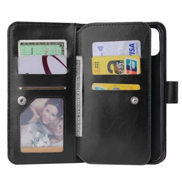 iPhone 12 Mini Praktisk Plånboksfodral med 12-Fack Array V4 Svart