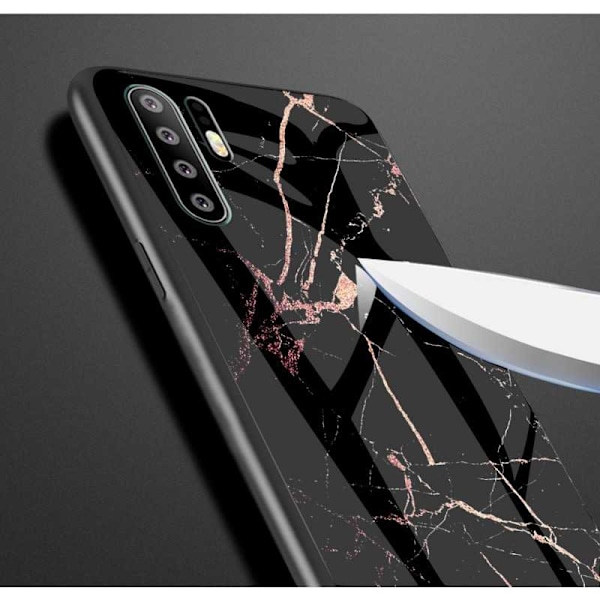 Huawei P30 Pro Marble Shell 9H karkaistu lasi tausta Glassback V2 Black Svart/Vit