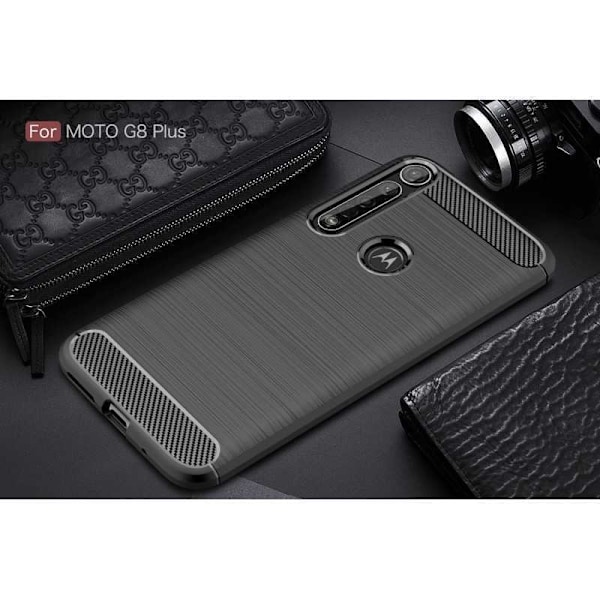 Motorola Moto G8 Plus Iskunkestävä SlimCarbon-kuori Black