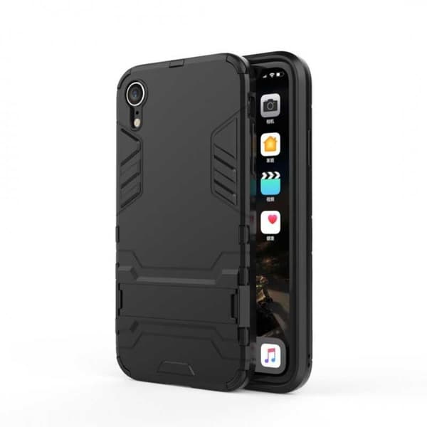 iPhone XR iskunkestävä kotelo jalustalla ThinArmor Black
