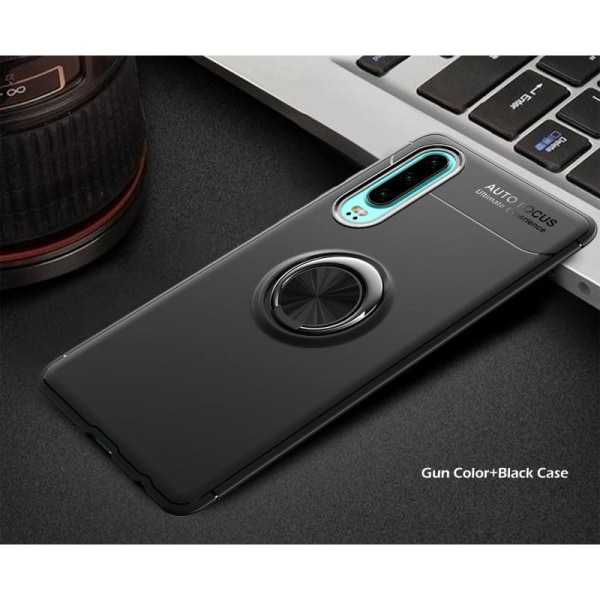 Huawei P30 Praktisk stødsikkert cover med ringholder V3 Black